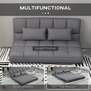 2-seater folding sofa bed with 9-position backrest and 2 cushions, grey