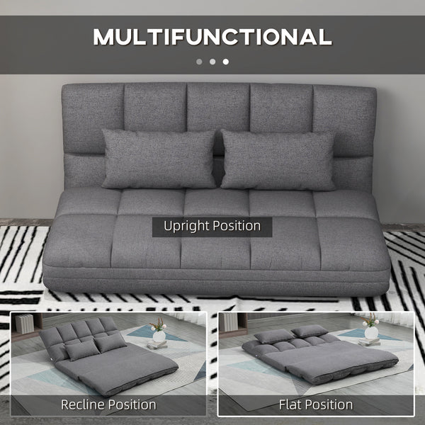 2-seater folding sofa bed with 9-position backrest and 2 cushions, grey