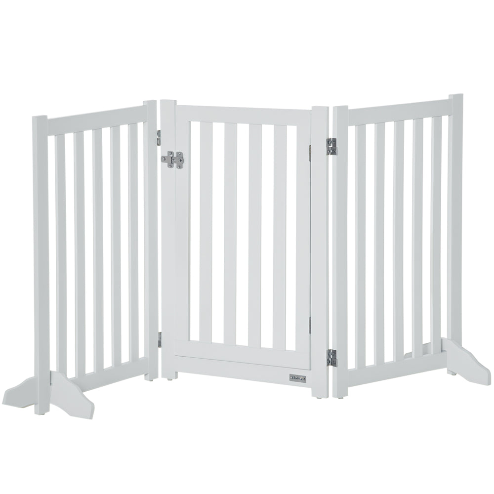 White foldable dog gate with door and 3 panels