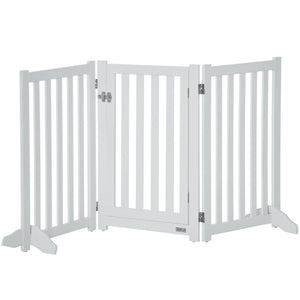 White foldable dog gate with door and 3 panels