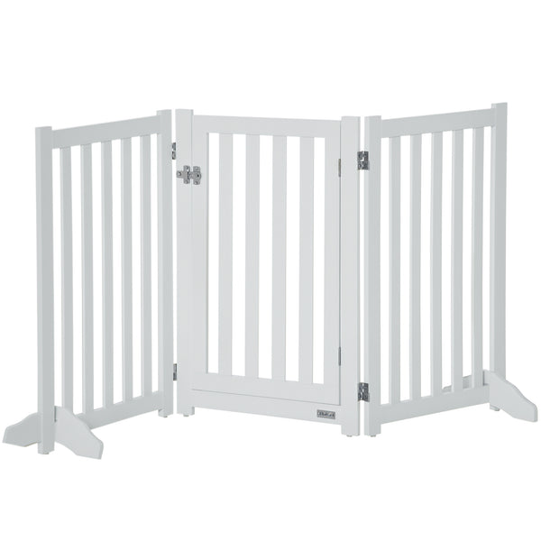 White foldable dog gate with door and 3 panels