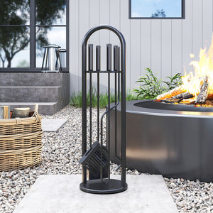 5-Piece Fireplace Accessory Set with Brush, Shovel, Poker, Tongs and Holder