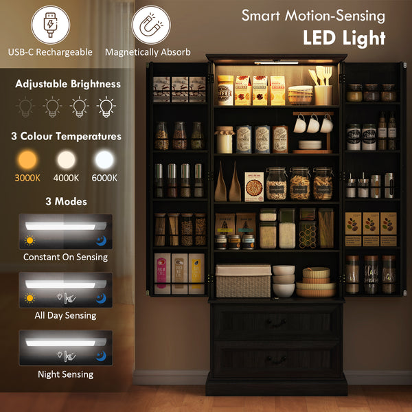 Sideboard with 10 door shelves, 2 drawers and adjustable shelves, black