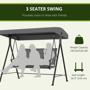 3-seater outdoor swing chair with metal canopy, dark grey