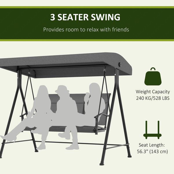 3-seater outdoor swing chair with metal canopy, dark grey