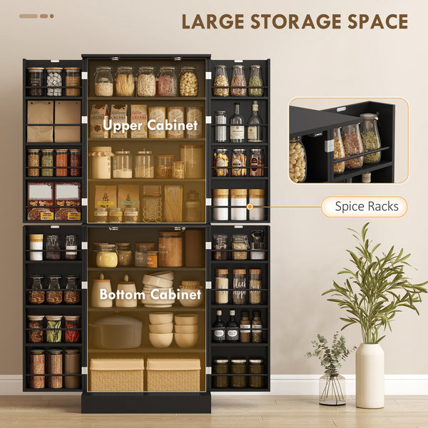 Kitchen cabinet with 4 doors and 16 shelves for dining room, black