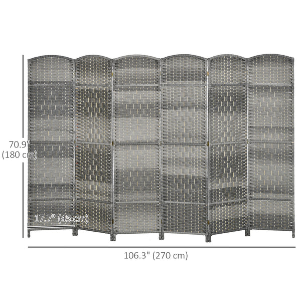 6 Panel Folding Room Divider, Handwoven Partition, Grey Melange