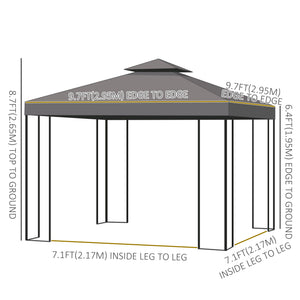 10' x 10' Patio Gazebo Outdoor, Canopy Shelter with Double-tier Roof, Pavilion Sidewalls for Garden Events, Brown