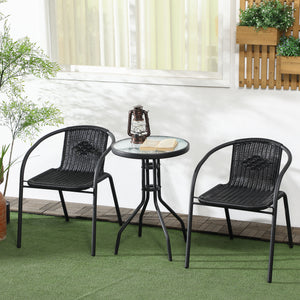 3-piece garden furniture set in woven resin with 2 stackable chairs