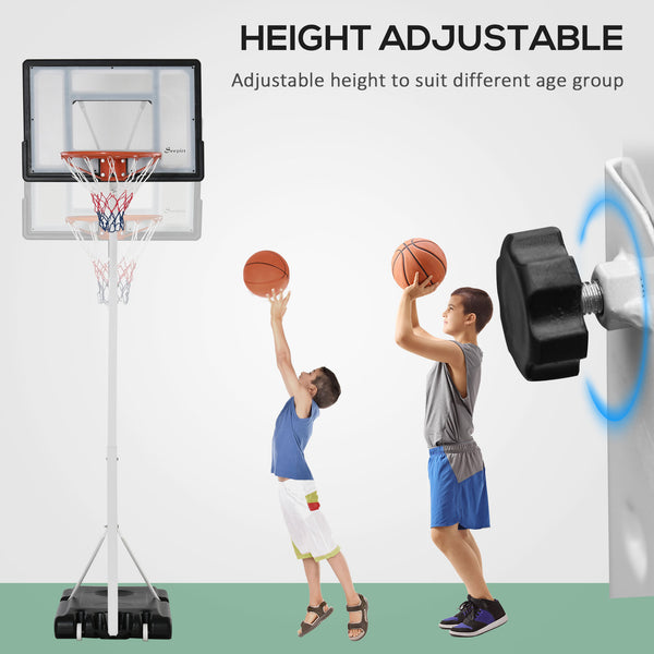 Portable basketball hoop, adjustable height from 2.1 to 2.6 m with wheels