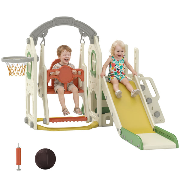 6-in-1 play set with slide and swing, ages 1 to 5