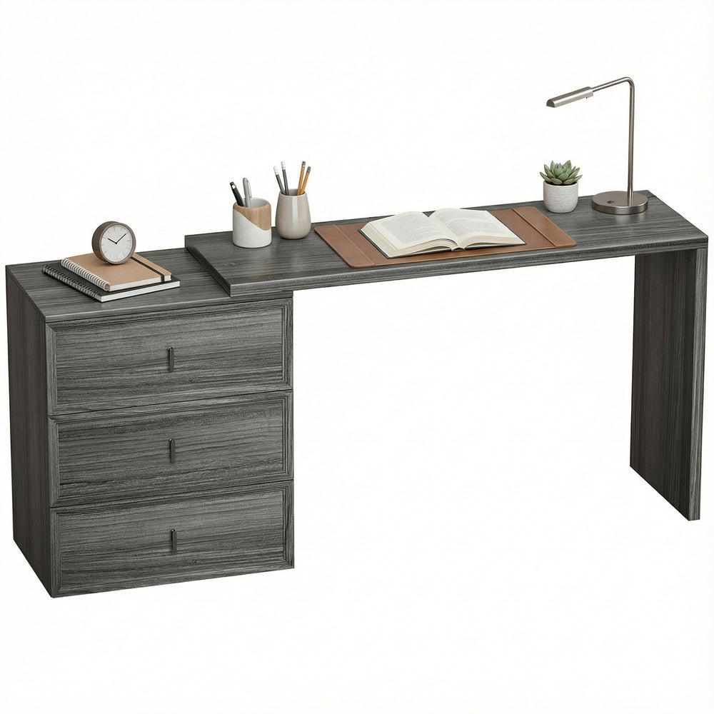 Convertible L-shaped or straight computer desk with 3 drawers and large workspace – Dark gray