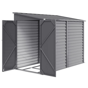 Lean-to steel garden shed with foundation kit, lockable doors, grey 