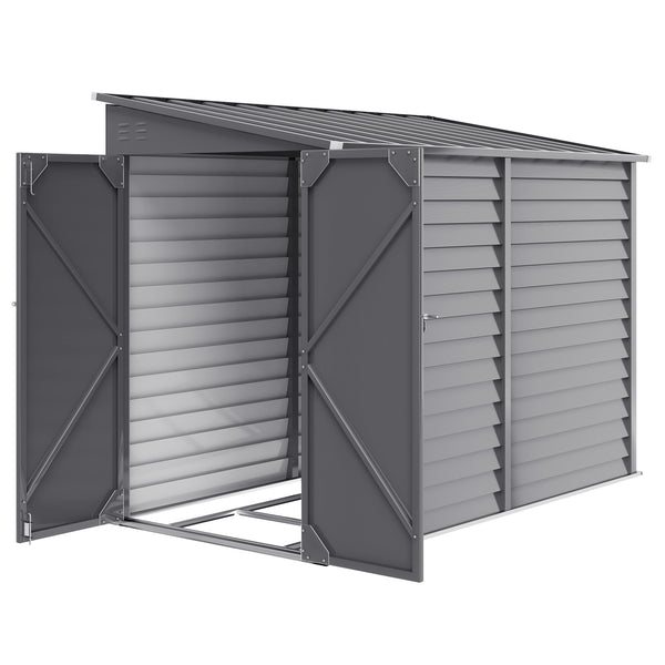 Lean-to steel garden shed with foundation kit, lockable doors, grey 
