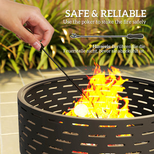3-in-1 Fire Pit Φ23.8" x 15.4" Stainless Steel Outdoor Fire Bowl with Wood-Effect Fire Basket