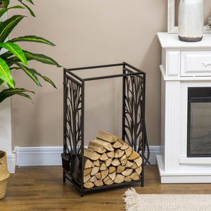 Log rack with tree motifs and 4 tools