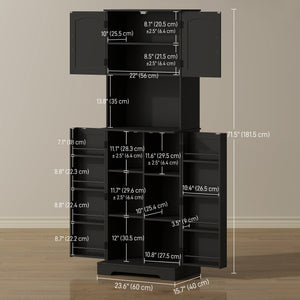Country-style storage cabinet with adjustable shelves and 8 spice compartments, black.
