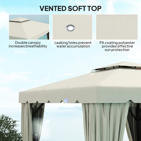 10' x 10' Outdoor Double Soft Top Gazebo with Curtains and Mosquito Netting, Cream White
