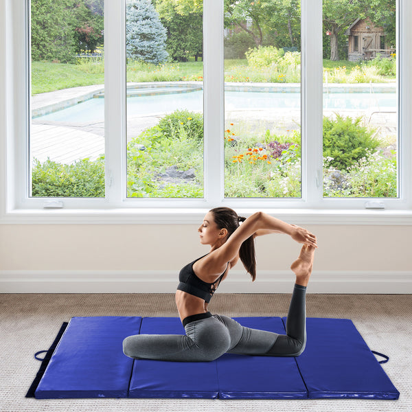 4'x6'x2'' Folding Gym Mat with Carry Handles, Blue