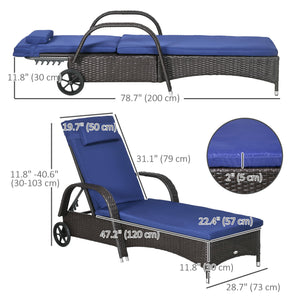 Chaise longue with headrest and 5-position adjustable backrest, navy blue
