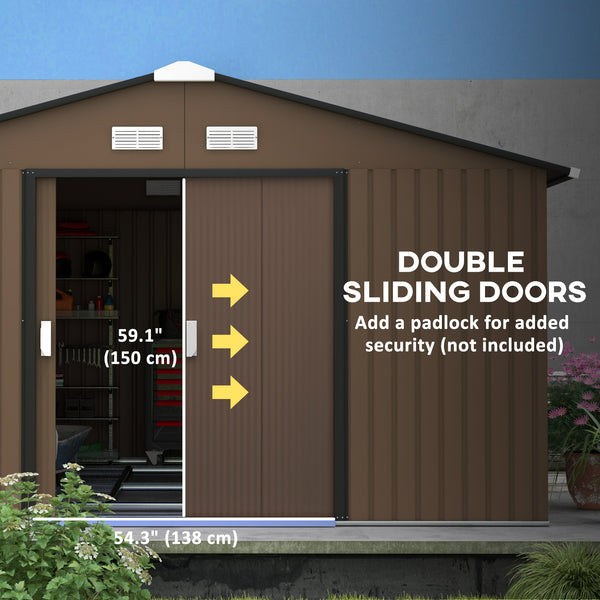 Metal garden shed with foundation kit included, brown