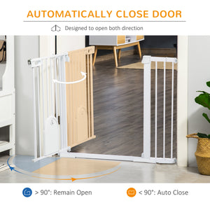 Extra-wide safety gate with small door, white