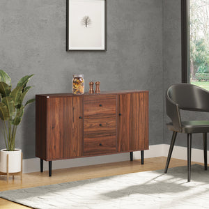 Kitchen dresser with 2 cupboards, 3 drawers, and adjustable shelves, rustic brown color