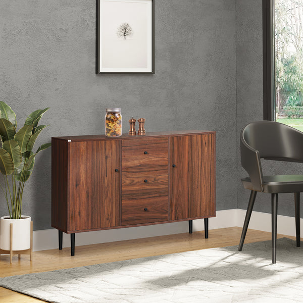Kitchen dresser with 2 cupboards, 3 drawers, and adjustable shelves, rustic brown color