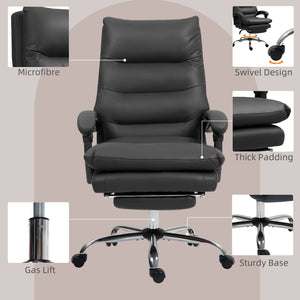 Executive office chair with 6-point massage and heating, reclining microfiber upholstery with footrest, black