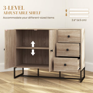 Modern sideboard, 108 cm, adjustable shelves and 3 drawers, coffee bar cabinet with 2 doors, oak