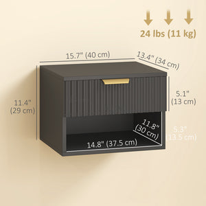 Set of 2 wall-mounted bedside tables with drawer and open shelf, black