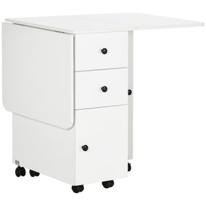 Folding dining table with drawers and storage cupboard, white