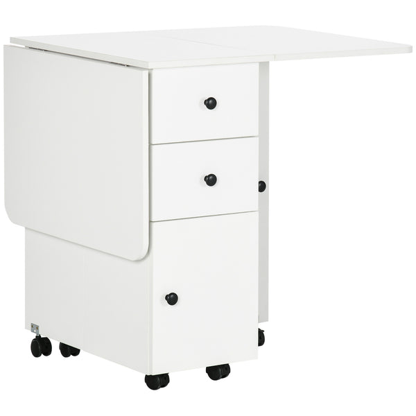 Folding dining table with drawers and storage cupboard, white