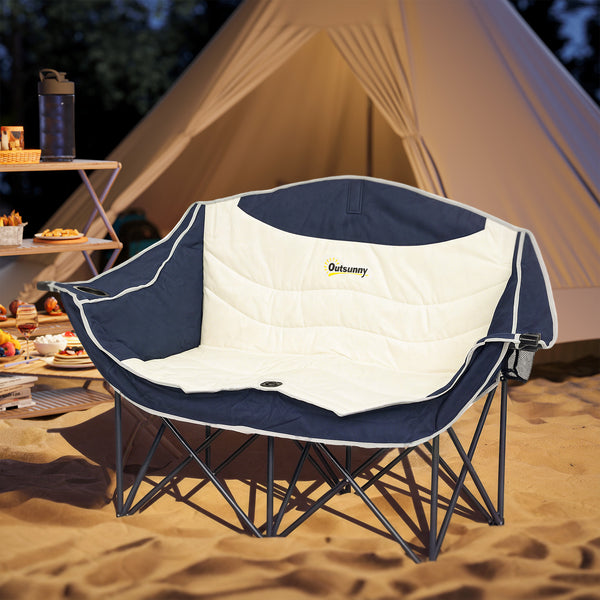 Double Camping Chair with Cup Holders and Carry Bag, Load Capacity: 250 kg, Navy Blue