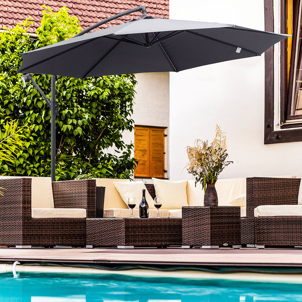 10ft Offset Patio Umbrella with Base, Garden Hanging Parasol with Crank, Banana Cantilever Umbrella Sun Shade, Gray