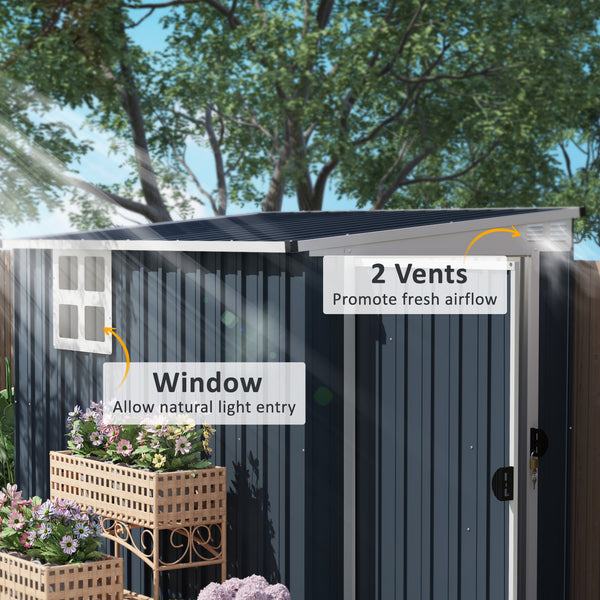 Metal garden shed with window, 2 vents and lockable door