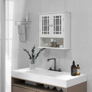 Modern wall-mounted bathroom vanity unit with 2-door cabinet and open shelf, white