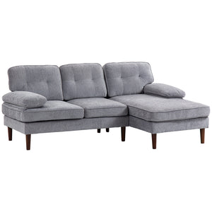 Modern corner sofa with chaise longue with wooden legs, gray