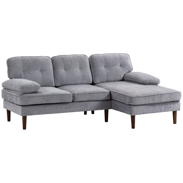 Modern corner sofa with chaise longue with wooden legs, gray