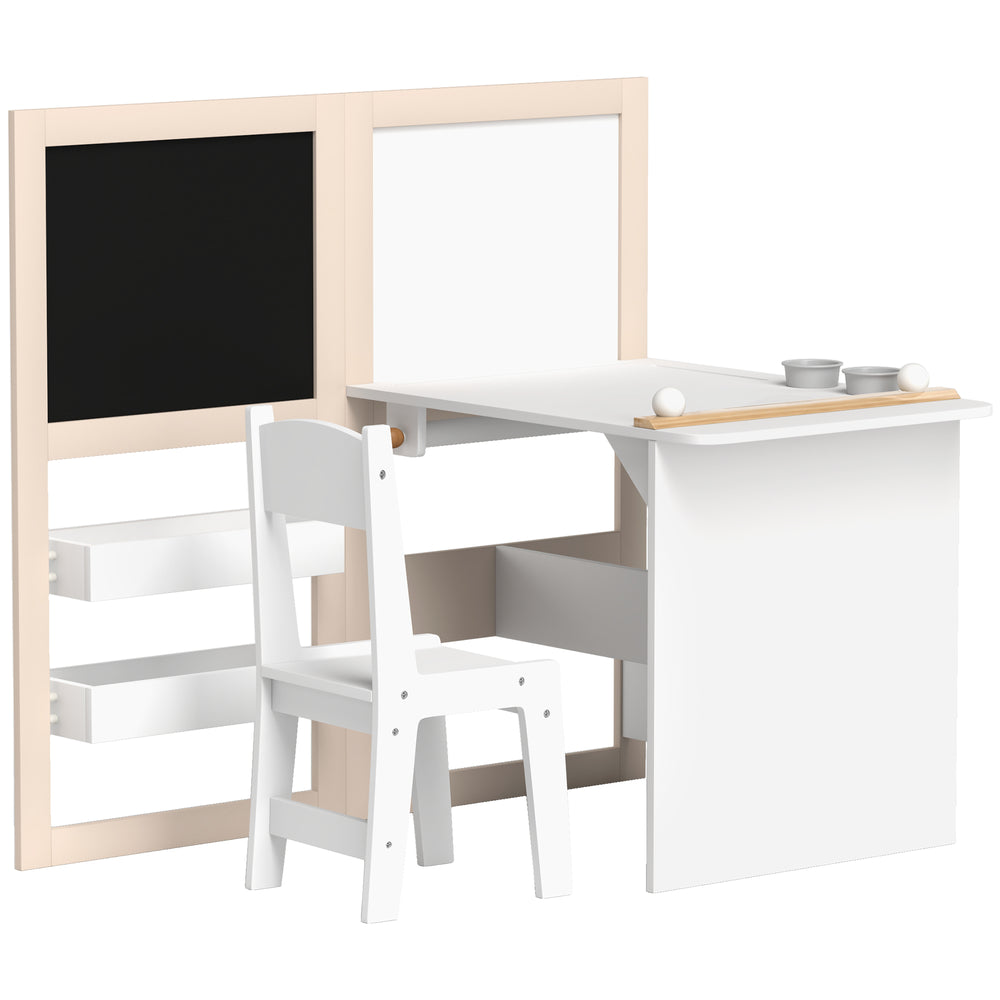 3-in-1 Kids Table and Chair Set with Folding Easel, White
