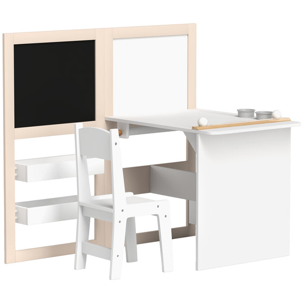 3-in-1 Kids Table and Chair Set with Folding Easel, White