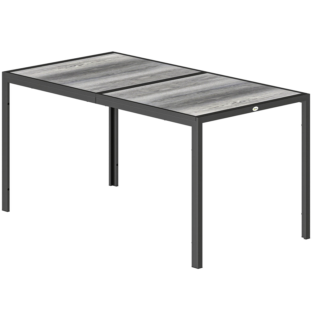 Garden table for 4 to 6 people, 150 cm (59 in), metal legs, wood-effect top, grey