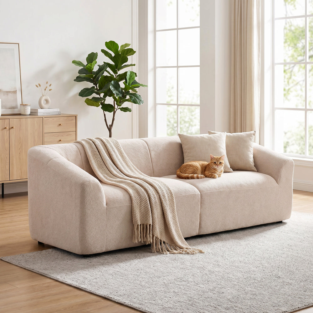Beige chenille 3-seater sofa, 89"