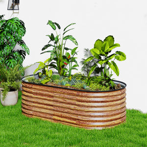 Galvanized raised planter, brown wood look 