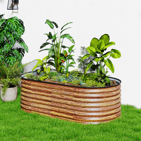 Galvanized raised planter, brown wood look 