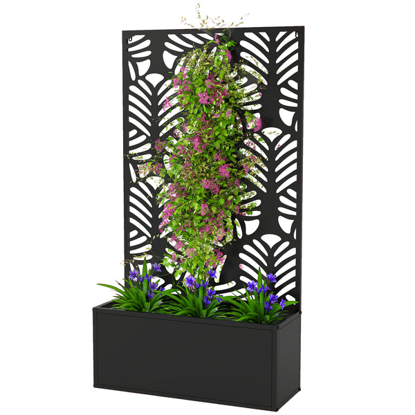 Metal planter with trellis for climbing plants 