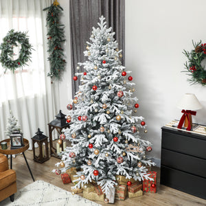 Decorative 7ft artificial snow-covered Christmas tree, easy assembly
