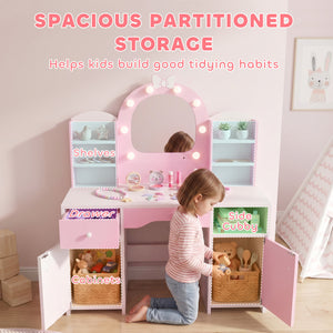 Kids hairdresser with lighted mirror and seat, pink