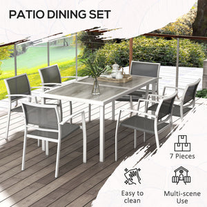 7 Piece Outdoor Dining Set with 6 Stacking Chairs, White
