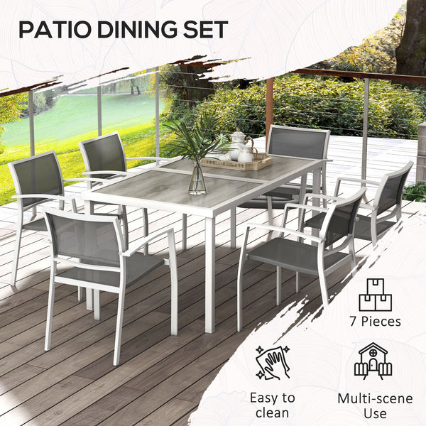7 Piece Outdoor Dining Set with 6 Stacking Chairs, White